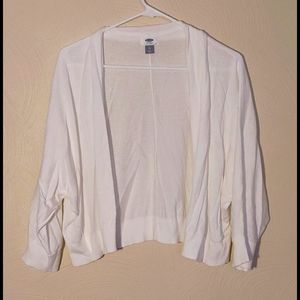 White Cropped Dolman Open Front Cardigan